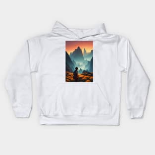 A Girl in Mountain Range at Sunset Anime Landscape Kids Hoodie